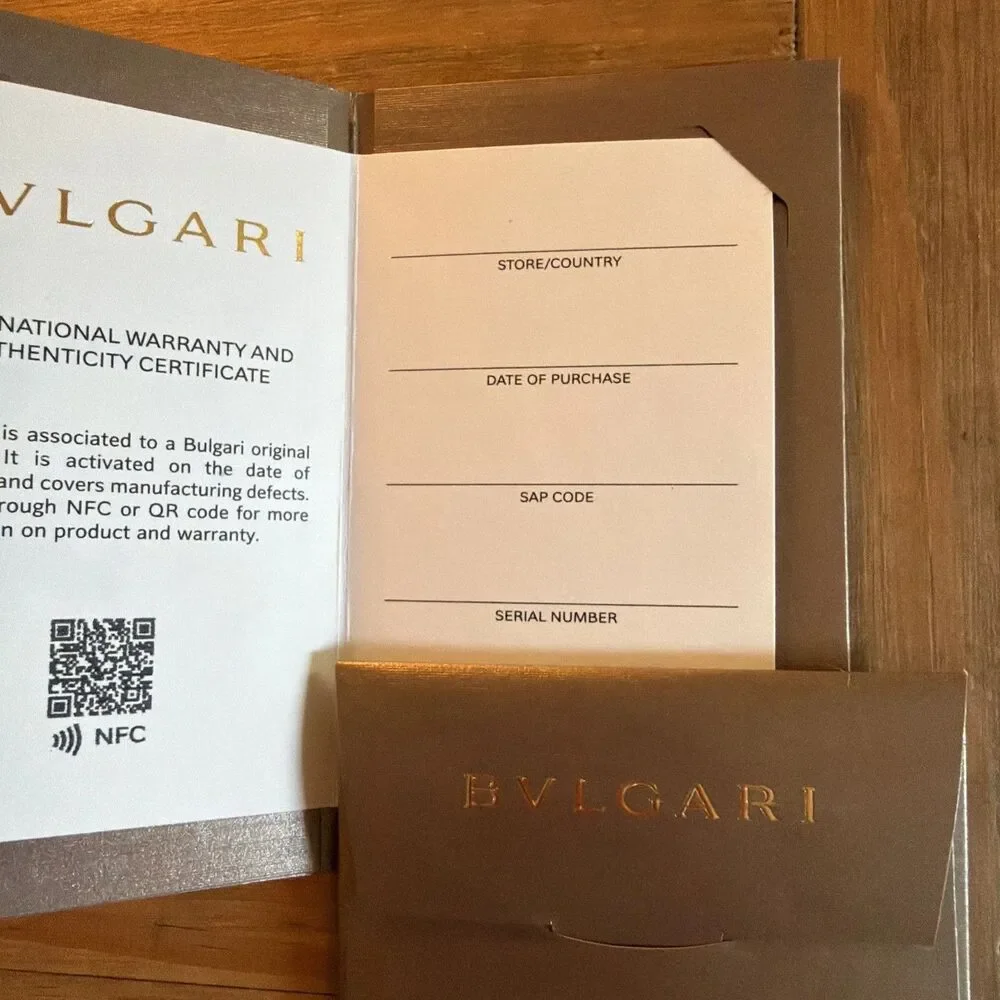 Bvlgari International Certificate Of Authenticity – Blank Empty Open Papers